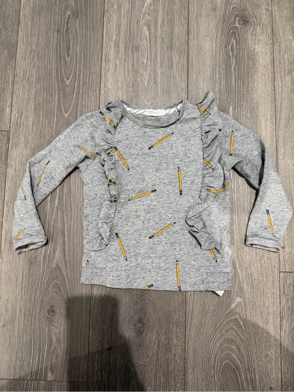 Miles Girls' Gray Pencil Print Ruffle Sweatshirt size 4
